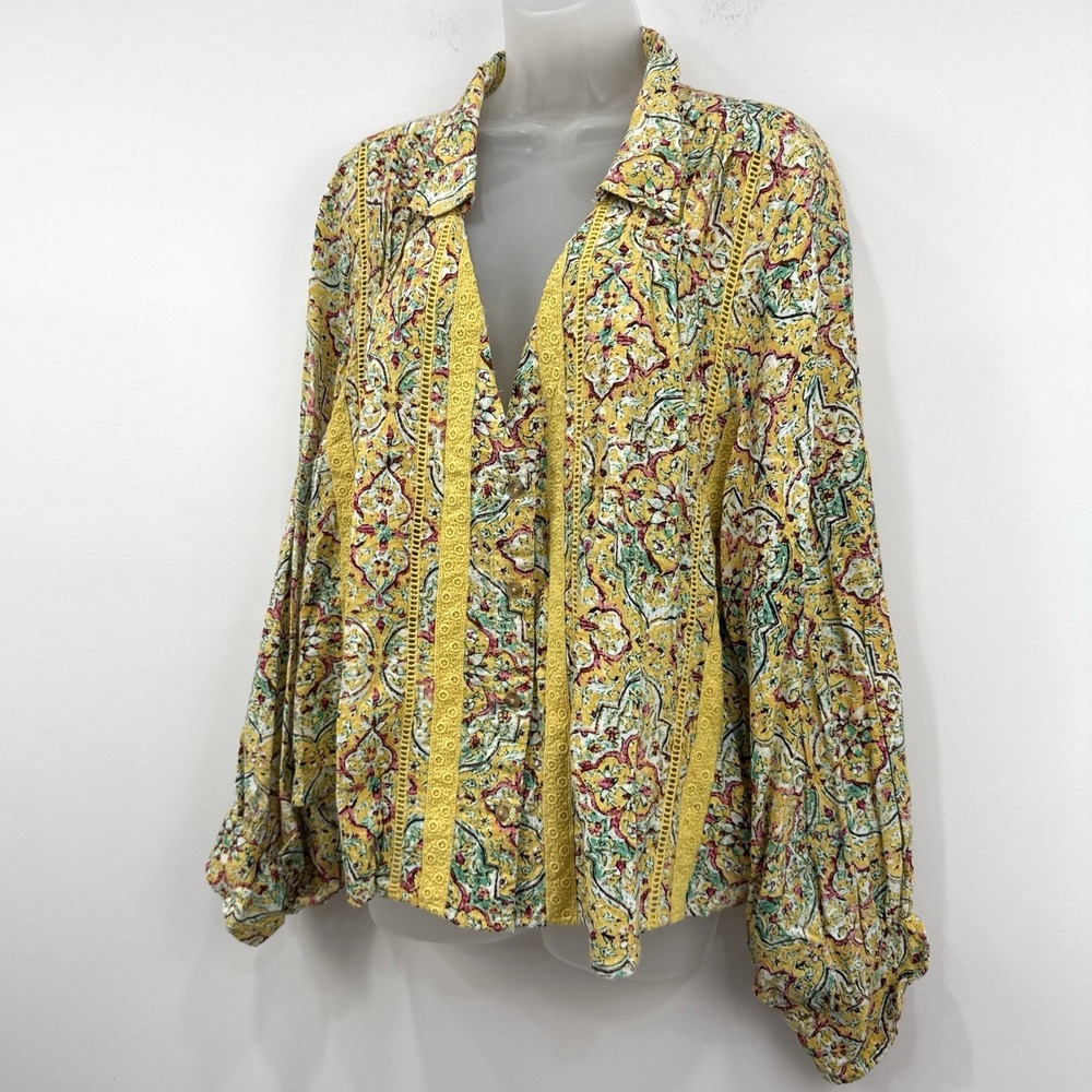 Anthropologie Pilcro Pintuck Peasant Blouse 3X Embroidered Boho Button Up Retro - Picture 7 of 14
